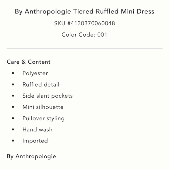 By Anthropologie Tiered Ruffled Mini Dress Size Small - Picture 4 of 4